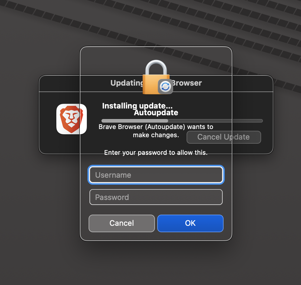 The autoupdate dialog in front of a small progress bar element.